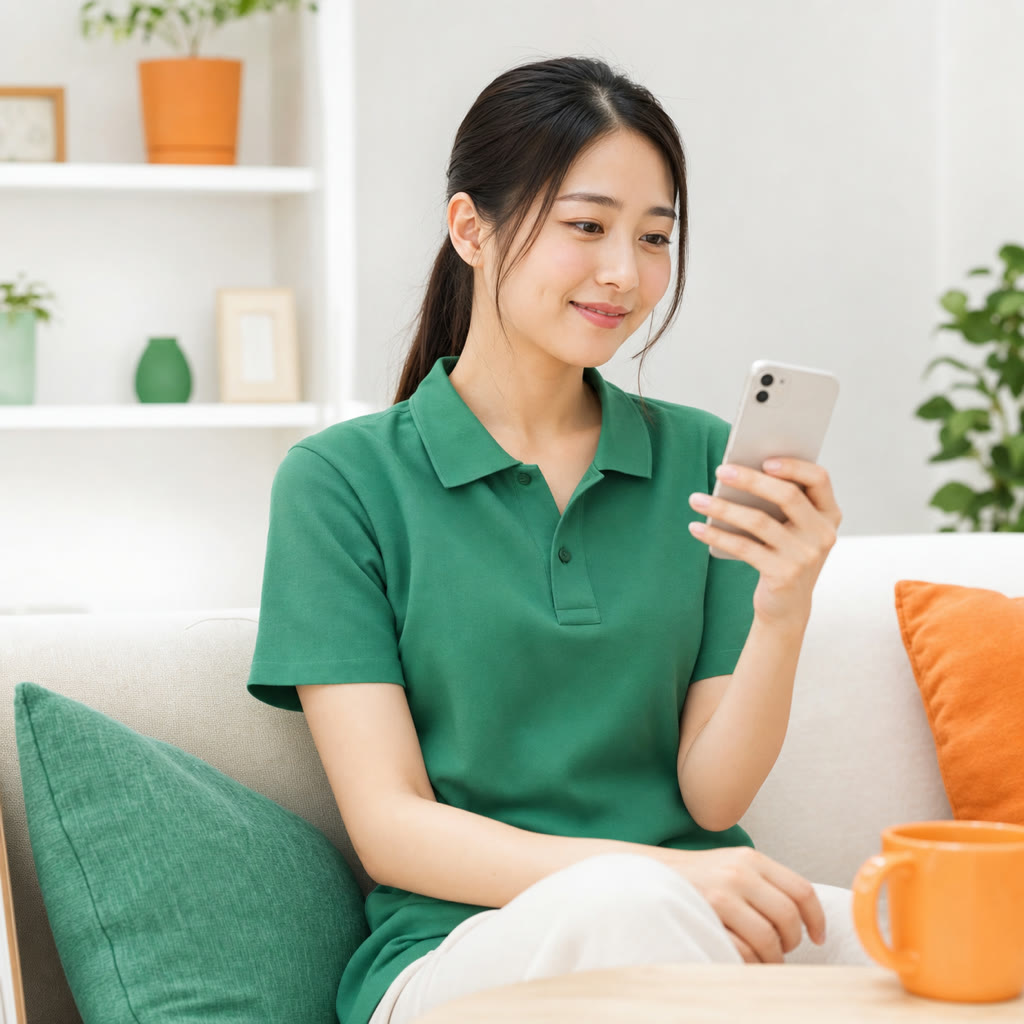 スマートフォンで動画マニュアルを確認するスタッフ